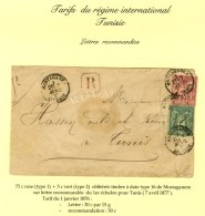 Càd MOSTAGANEM / ALGERIE / N° 71 + 75 Sur Lettre Recommandée Pour Tunis. 1877. - TB. - R. - Autres & Non Classés