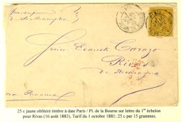 Càd PARIS / PL. DE LA BOURSE / N° 92 Sur Lettre Pour Rivas (Nicaragua). 1883. Destination Très... - Andere & Zonder Classificatie