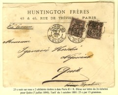 Càd PARIS 83 / R. BLEUE / N° 97 (2) Sur Lettre 2 Ports Pour Quito (Equateur). 1890. - TB. - Sonstige & Ohne Zuordnung