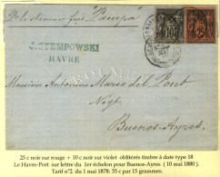 Càd LE HAVRE PORT / N° 89 + 91 Sur Lettre Pour Buenos Ayres. 1880. - TB. - Autres & Non Classés