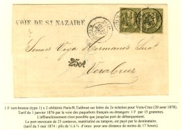 Càd PARIS / R. TAITBOUT / N° 72 (2) Sur Lettre 2 Ports Pour Vera Cruz, Taxe 25c Pour Le Port Mexicain.... - Autres & Non Classés