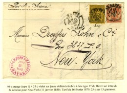 Càd LE HAVRE (74) / N° 70 + 93 Sur Lettre 3 Ports Pour New York. 1880. - TB. - R. - Sonstige & Ohne Zuordnung