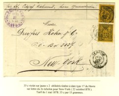 Càd LE HAVRE (74) / N° 93 (2) Sur Lettre 2 Ports Pour New York. 1878. - TB. - R. - Sonstige & Ohne Zuordnung