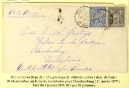 Càd PARIS / BT MALESHERBES / N° 77 + 78 Sur Lettre Pour Chambersburg. 1877. - TB / SUP. - Autres & Non Classés