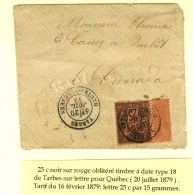 Càd TARBES / HAUTES PYRENEES / N° 91 Bdf Sur Lettre Pour Québec. 1879. - TB. - Sonstige & Ohne Zuordnung