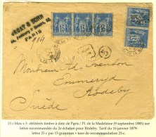 Càd PARIS / PL. DE LA MADELEINE / N° 90 (5) Sur Lettre Recommandée 2 Ports Pour Rodeby... - Andere & Zonder Classificatie