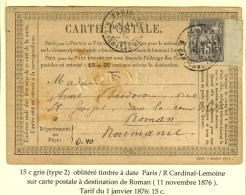 Càd PARIS / R. CARDINAL LEMOINE / N° 77 Sur CP Pour Roman (Roumanie). 1876. - TB. - Other & Unclassified