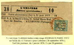 Càd Rouge JOURNAUX PARIS / PP 3 / N° 64 Sur Bande D'imprimé Pour Lisbonne. 1876. - TB. - Other & Unclassified