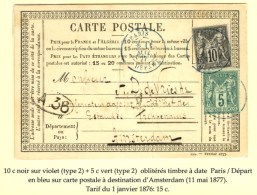 Càd Bleu PARIS / DEPART N° 75 + 89 Sur CP Pour Amsterdam. 1877. - TB / SUP. - Andere & Zonder Classificatie