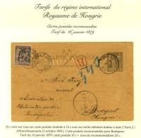 Càd 2 PARIS 2 / AFFRANCHISSEMENTS Sur Entier 10c + N° 90 Recommandé Pour Budapest. 1891. - TB. -... - Sonstige & Ohne Zuordnung