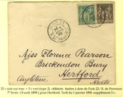 Càd De Lev. Exp. PARIS 22 / R. DE PROVENCE 7E / N° 75 + 97 Sur Lettre Pour Hertford. 1898. - TB / SUP. -... - Sonstige & Ohne Zuordnung