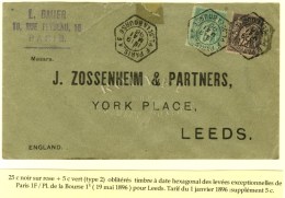 Càd Hexa De Lev. Exp. PARIS 1F / PL. DE LA BOURSE 1e / N° 75 + 97 Sur Lettre Pour Leeds. 1896. - TB /... - Andere & Zonder Classificatie