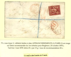 Càd Rouge (1) AFFRANCHISSEMENT (1) / PARIS / N° 71 (leg Def) Sur Lettre Recommandée Pour... - Sonstige & Ohne Zuordnung