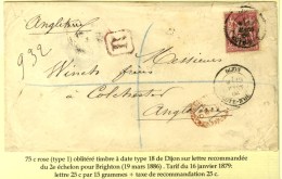 Càd DIJON / COTE D'OR / N° 71 Sur Lettre Recommandée 2 Ports Pour Brighton. 1886. - TB. - Other & Unclassified