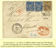 Càd RENNES / ILE ET VILAINE / N° 69 + 79 Paire Sur Lettre Recommandée Pour New Castle. 1877. -... - Sonstige & Ohne Zuordnung
