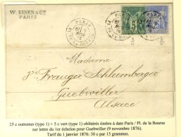 Càd PARIS / PL. DE LA BOURSE / N° 64 + 68 Sur Lettre Pour Guebwiller. 1876. - TB / SUP. - Sonstige & Ohne Zuordnung