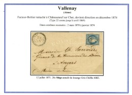 GC 4083 / N° 37 Càd T 23 VALLENAY (17). 1871. Très Rare Avec émission Du Siège. -... - 1871-1875 Cérès