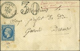 N° 22 Obl Sur Lettre Avec Càd T 23 Bleu GRANNE (25), Taxe 30 DT Bleue Et Mention '' Taxe Pour Timbre... - 1862 Napoléon III