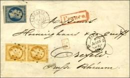 Rouleau De Gros Points / N° 10 + 13 Paire Càd (J) 2 PARIS (J) 60 1 MARS 54 Sur Lettre Pour... - 1852 Louis-Napoleon