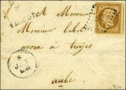 PC 200 / N° 9 Bistre Brun, Très Belles Marges Cursive 9 Auxon Dateur B Sur Lettre Locale Pour Troyes.... - 1852 Luis-Napoléon