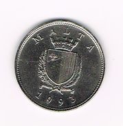 ) MALTA  25 CENTS  1993 - Malta