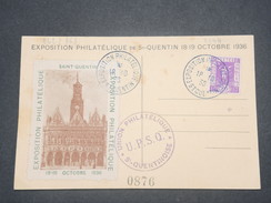 FRANCE - Vignette De L ' Exposition De Saint Quentin Sur Carte En 1936 - L 8834 - Briefmarkenmessen
