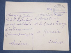 SUISSE - Enveloppe Du Camp D 'Internement De Sumiswald Pour La Croix Rouge - L 8855 - Vrijstelling Van Portkosten
