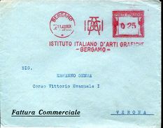 22458, Italia , Red Meter/freistempel/ema/ Bergamo 1940 Istituto Italiano Arti Grafiche, Circuled  Cover - Marcofilia - EMA ( Maquina De Huellas A Franquear)