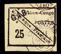GABON - N°  15 - EMISSION PROVISOIRE - 25C VERT - SIGNE - (tirage 1500). - Used Stamps