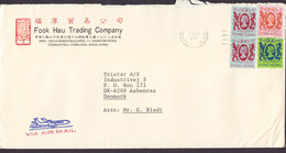 Hong Kong Via Air Mail Aeroplane Cachet  FOOK HAU TRADING 1986 Cover Brief AABENRRA Apenrade Denmark 3-Colour Franking - Storia Postale