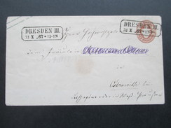 Altdeutschland Sachsen 1867 GA U23 A. Achteck Ortsstempel Dresden III. An Frau Sophie Von Blücher!! 2 Stempel - Saxony