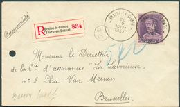 N°322 - 2Fr45 Képi  Obl. Sc BRAINE-le COMTE Sur Lettre Recommandée Du 28-IV-1937  Vers Bruxelles - 11993 - 1931-1934 Képi