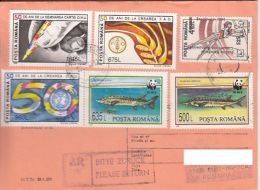 61679- UNO, FAO, FISH, GYMNASTICS, STAMPS ON CONFIRMATION OF RECEIPT, 1996, ROMANIA - Covers & Documents