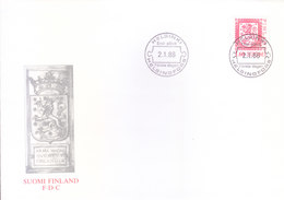 FINLAND FIRST DAY COVER 02.01.1986 ISSUED FROM HELSINKI, HELSINGROFS - ROYAL EMBLEM OF FINLAND - Covers & Documents