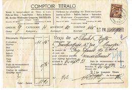 Reçu Du Comptoir Titralo Au Nom De Charles Botte, Rue Monoyer, Bracquegnies (24/9/1933) + Timbre 341 "Albert Casquette" - Autres & Non Classés