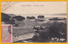 1909 - CP De Diego Suarez, Madagascar Vers Boutoms, Deux Sèvres, T. Seul 10c, Vue: Ville Basse Et Rade - Storia Postale
