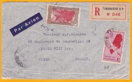 1937- Enveloppe Reco. Par Avion  De Tananarive, Madagascar Vers Paris - Cad Arrivée Paris Distribution - TP PA - Luchtpost