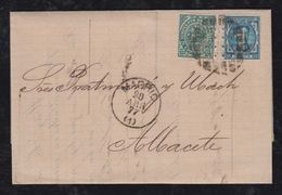 Spain 1877 Cover With 5c War Tax Stamp MADRID To ALBACETE Bill Inside - Briefe U. Dokumente