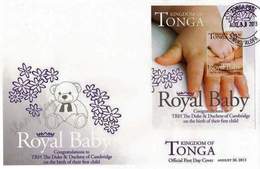 Tonga Royal Baby 2013 Toy Teddy Bear Birth Prince George William Kate Duke (miniature FDC) - Tonga (1970-...)