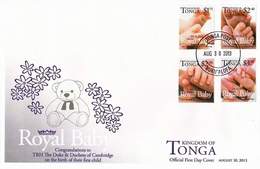 Tonga Royal Baby 2013 Toy Teddy Bear Birth Prince George William Kate Duke (stamp FDC) - Tonga (1970-...)