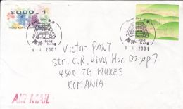 61777- AMOUNT 0.1, COW, LETTERS, OVERPRINT STICKER STAMPS ON COVER, 2001, HONG KONG - Covers & Documents