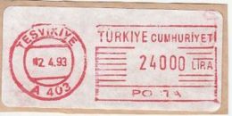 61863- AMOUNT 24000, TESVIKIYE, RED MACHINE STAMPS ON COVER FRAGMENT, 1993, TURKEY - Briefe U. Dokumente