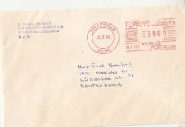 61867- AMOUNT 5000, PINARHISAR, RED MACHINE STAMPS ON COVER, 1983, TURKEY - Cartas & Documentos