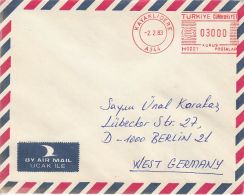 61869- AMOUNT 3000, KAVAKLIDERE, RED MACHINE STAMPS ON COVER, 1983, TURKEY - Brieven En Documenten