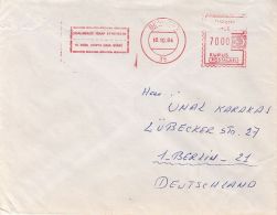 61871- AMOUNT 7000, BESIKTAS, RED MACHINE STAMPS ON COVER, 1984, TURKEY - Brieven En Documenten