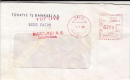 61879- AMOUNT 200, FATIH, RED MACHINE STAMPS ON REGISTERED COVER, 1988, TURKEY - Briefe U. Dokumente