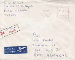 61881- AMOUNT 2100, RED MACHINE STAMPS ON REGISTERED COVER, 1990, TURKEY - Storia Postale