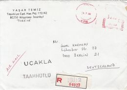 61882- AMOUNT 3000, SISLI, RED MACHINE STAMPS ON REGISTERED COVER, 1990, TURKEY - Covers & Documents