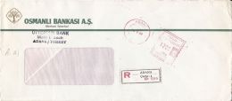 5345FM- AMOUNT 1200, ADANA, RED MACHINE STAMPS ON REGISTERED COVER, 1988, TURKEY - Covers & Documents