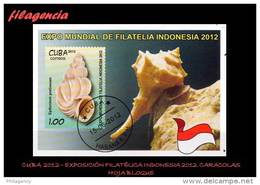 USADOS. CUBA. 2012-19 EXPOSICION FILATÉLICA INDONESIA 2012. CARACOLAS. HOJA BLOQUE - Used Stamps